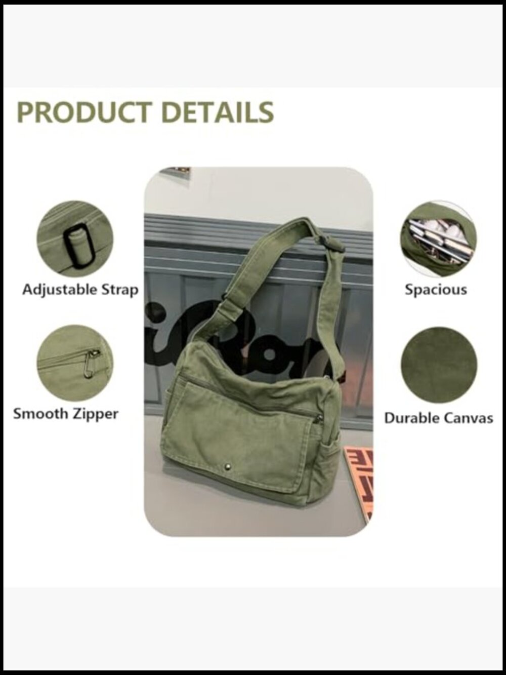 Canvas Messenger Bag Crossbody Tote with Multiple Pockets Vintage Satchel - Picture 3 of 7